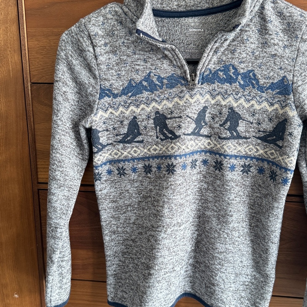 Sonoma Kids Zip-Up Sweater Size 7 Girl | Gray Blue Mountain Print - Picture 3 of 7